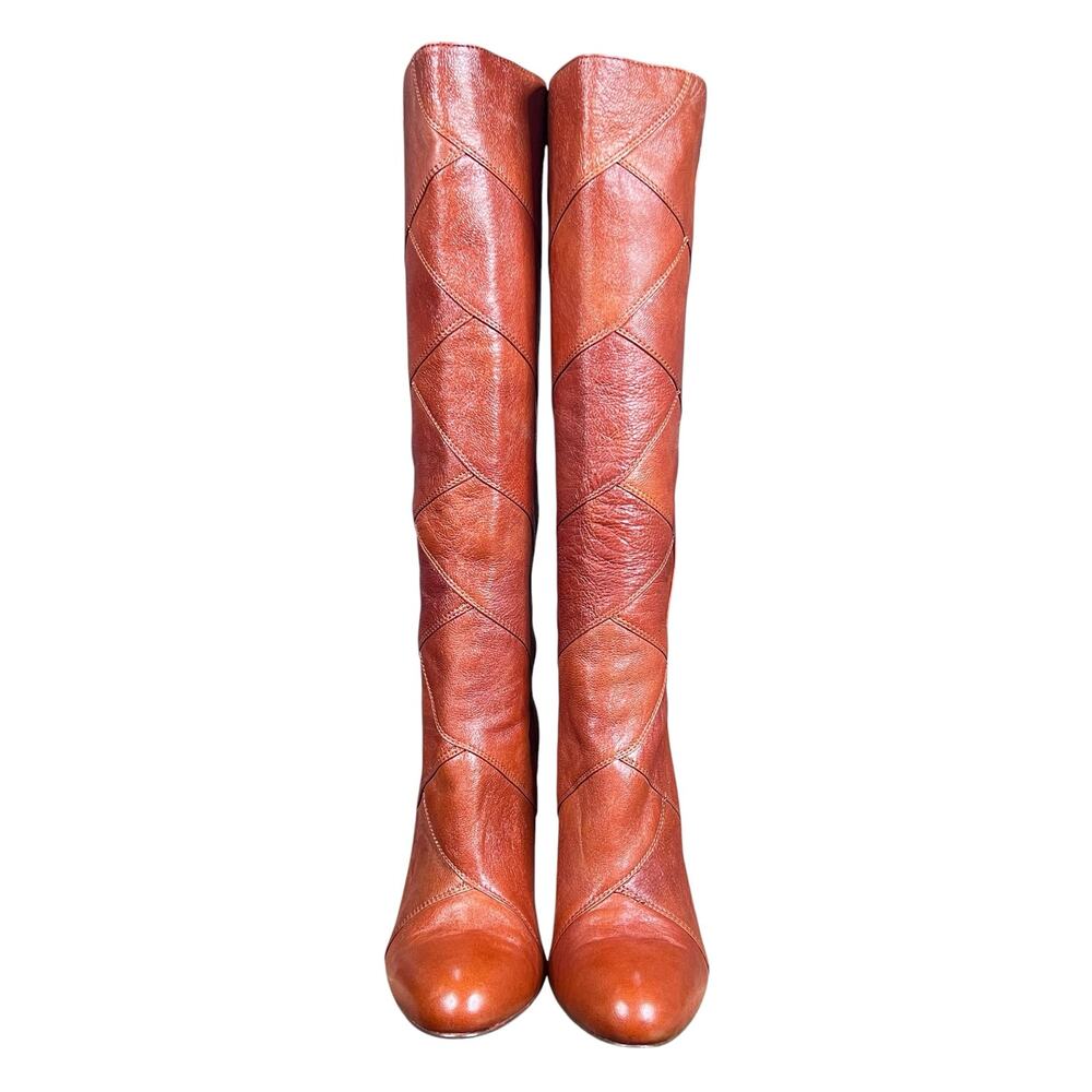 FRYE Ava Brown Leather Patchwork Knee High Riding Boot Size 7 - Picture 7 of 10